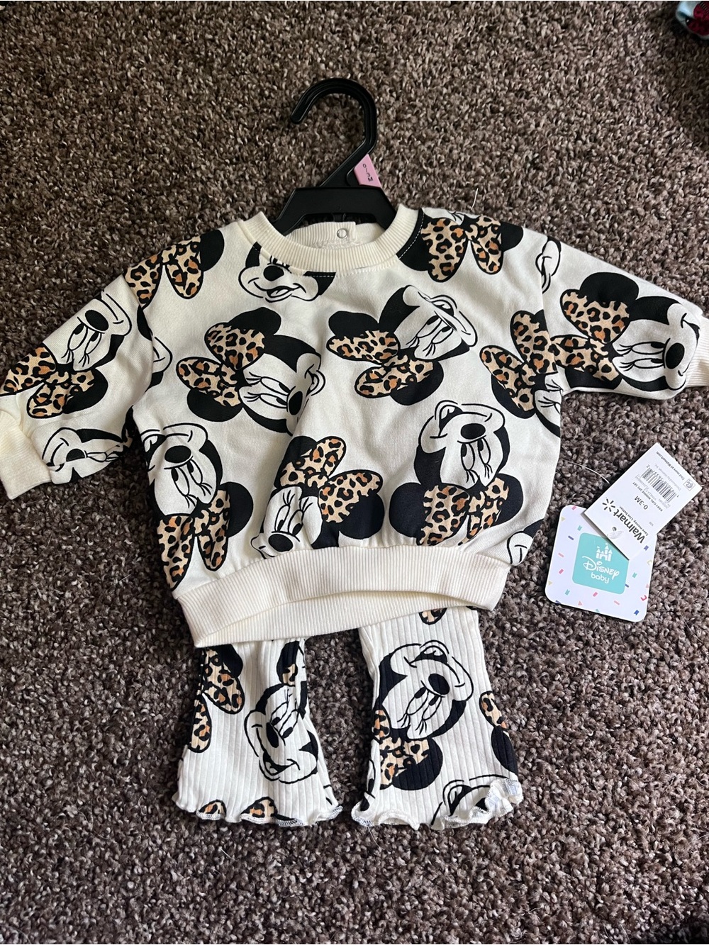 Disney Cream, Black & Tan Minnie Mouse Leopard Bow Two-Piece Set